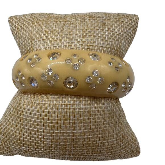 Vintage Weiss Two Bracelets Cream & Black Rhinestone Clamper Thermoset SMALL - Picture 6 of 14